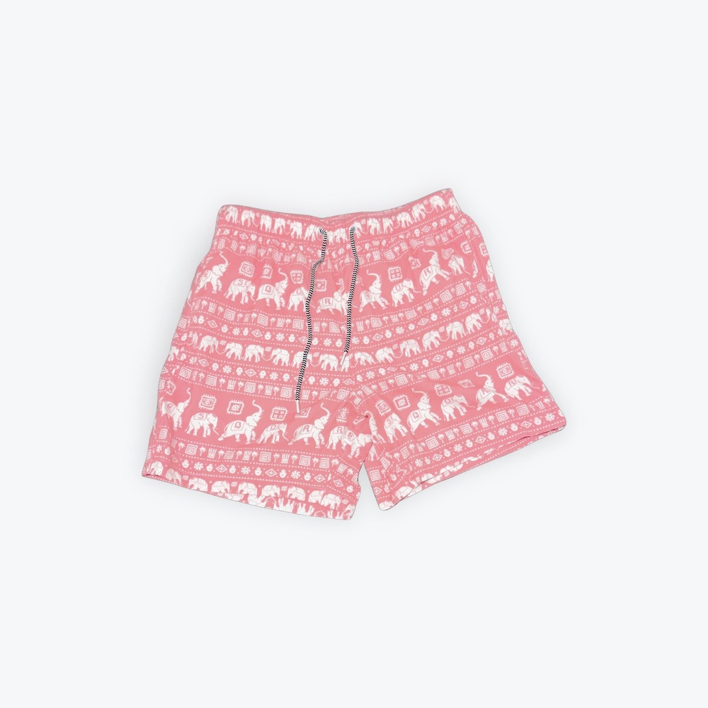 Boardies Apparel Mens Pink Elephant Print Swim Trunks Mesh Lined Shorts Size S